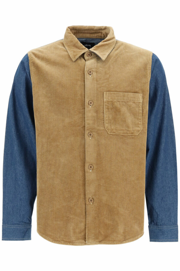 STUSSY CORDUROY DENIM MIX SHIRT L Beige, Blue Cotton