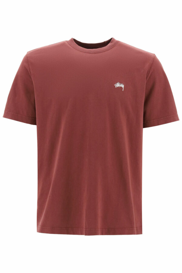 STUSSY T-SHIRT WITH LOGO EMBROIDERY S Red, Brown Cotton