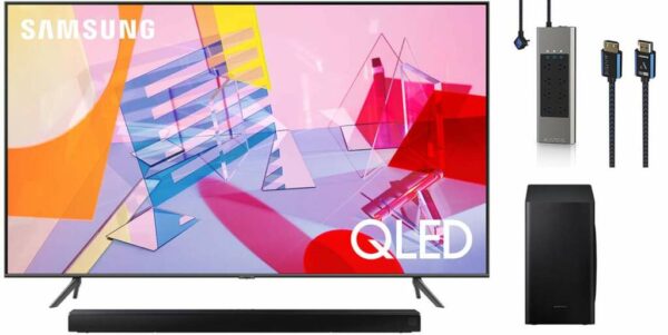 Samsung 65" QLED TV, Soundbar, Austere Surge Protector, & HDMI Cable