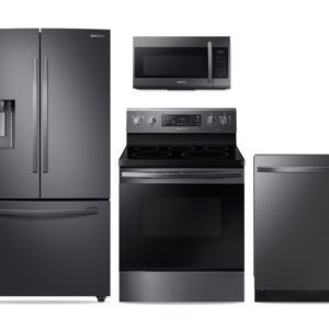 Samsung Large Capacity 3-door Refrigerator + Electric Range + StormWash Dishwasher + Microwave Kitchen Package in Black Stainless(BNDL-1572441962958)