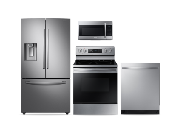 Samsung Large Capacity 3-door Refrigerator + Electric Range + StormWash Dishwasher + Microwave Kitchen Package in Stainless Steel(BNDL-1572441536945)