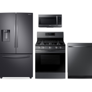 Samsung Large Capacity 3-door Refrigerator + Gas Range + StormWash Dishwasher + Microwave Kitchen Package in Black Stainless(BNDL-1572441513414)