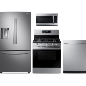 Samsung Large Capacity 3-door Refrigerator + Gas Range + StormWash Dishwasher + Microwave Kitchen Package in Stainless Steel(BNDL-1572442239622)