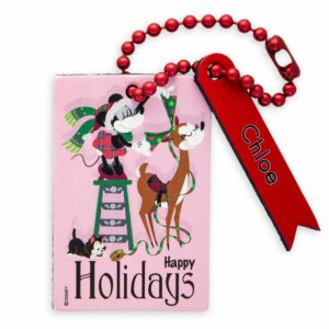 Santa Minnie Mouse and Figaro Leather Luggage Tag Personalizable Official shopDisney