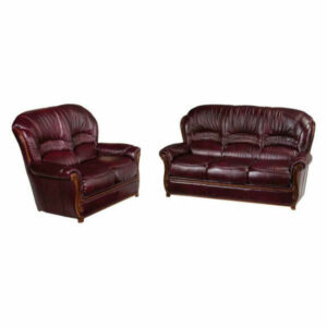 Sara Full Leather Living Room Set in Burgundy, 2-Piece