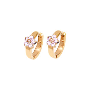 Sevil Kids Girls' Earrings Gold - Pink & 18k Gold-Plated Flower Huggie Earrings With Swarovski Crystals