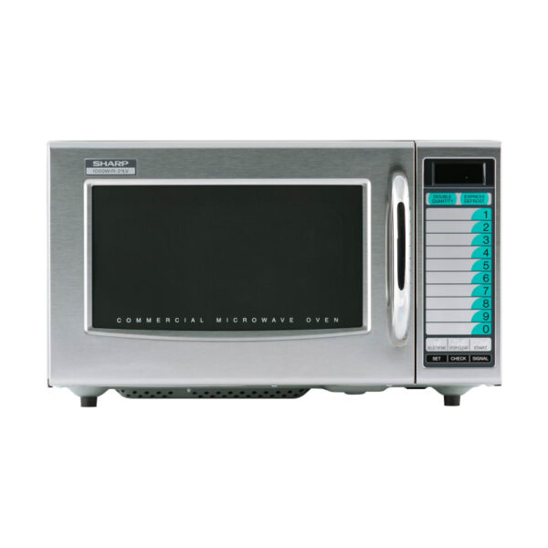 Sharp R-21LVF 1000 Watt Commercial Microwave with Computerized Touch Controls Stainless Steel Commercial Cooking Microwave Countertop