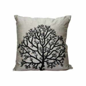 Silver Living Room Pillow Cover Art Silk 20"x20" Tree Beaded,Silver Tr