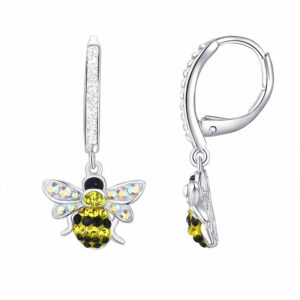 Silver-Plated Crystal Bee Leverback Earrings, Women's, Yellow