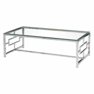 Silver Stainless Steel Living Room Glass Coffee Table