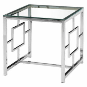 Silver Stainless Steel Living Room Glass End Table