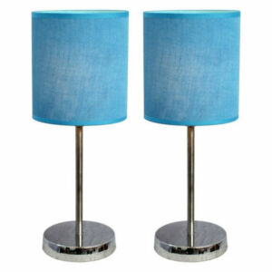 Simple Designs Living Room Bedroom 2Pk Chrome Basic Table Lamp, Blue S