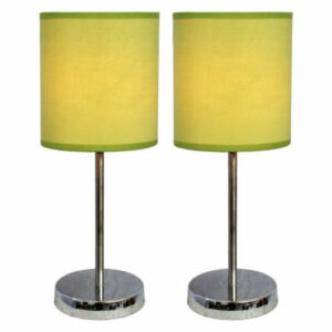 Simple Designs Living Room Bedroom 2Pk Chrome Basic Table Lamp, Green