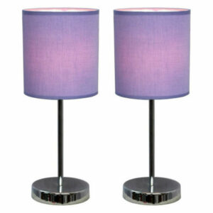 Simple Designs Living Room Bedroom 2Pk Chrome Basic Table Lamp, Purple