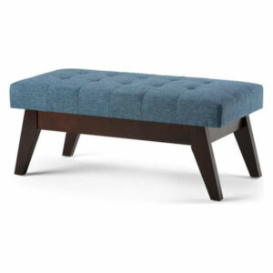 Simpli Home Draper Mid Century Tufted Living Room Bench in Denim Blue