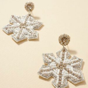 Snow Flake Beaded Dangling Earrings Gold plated