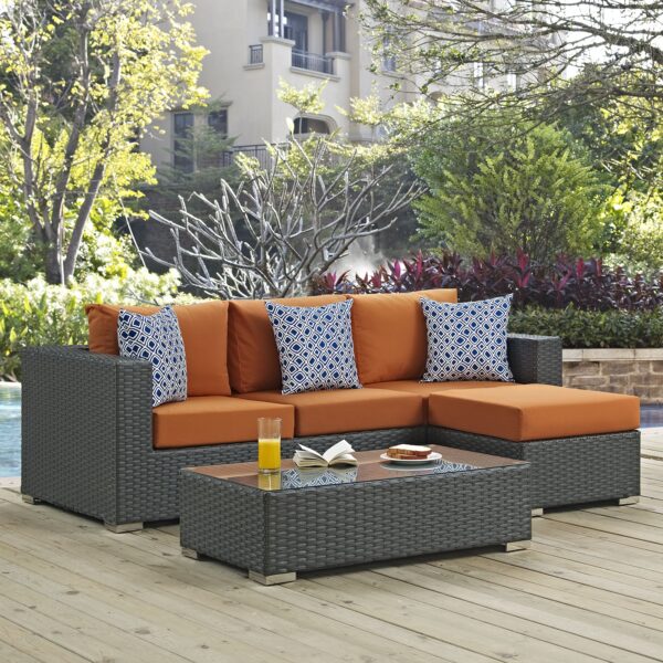 Sojourn 3 Piece Outdoor Patio Sunbrella® Sectional Set in Canvas Tuscan