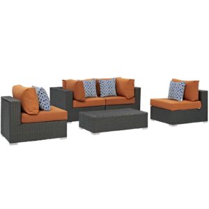 Sojourn 5 Piece Outdoor Patio Sunbrella® Sectional Set in Canvas Tuscan