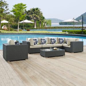 Sojourn 7 Piece Outdoor Patio Sunbrella® Sectional Set in Canvas Antique Beige
