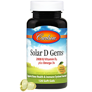 Solar D Gems - 2,000 IU Vitamin D3 Plus Omega 3's - Natural Lemon Flavor (120 Softgels)