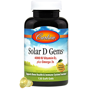 Solar D Gems - 4,000 IU Vitamin D3 Plus Omega 3's - Natural Lemon Flavor (120 Softgels)