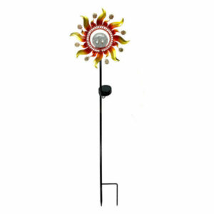 Solar Powered Metal Copper Sunray Garden Stake w/ Glass Crackle Ball L