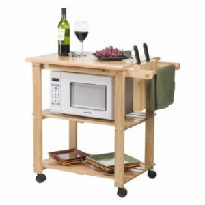 Solid Wood Kitchen Utility Microwave Cart with Pull-Out Cutting Board