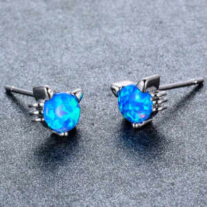 Streetregion Women's Earrings Blue - Blue Opal & Fine Silver-Plated Kitty Stud Earrings