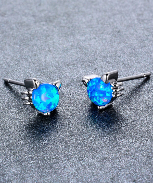 Streetregion Women's Earrings Blue - Blue Opal & Fine Silver-Plated Kitty Stud Earrings