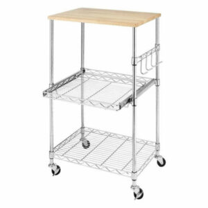 Sturdy Metal Kitchen Microwave Cart w/ Adjustable Shelves & Locking Wh