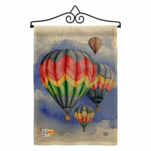 Summer Hot Air Balloon Burlap Garden Flag Set Wall Hanger Double-Sided