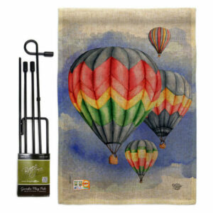 Summer Hot Air Balloon Burlap Garden Flag Set w/ Stand Double-Sided 13