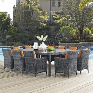 Summon 11 Piece Outdoor Patio Sunbrella® Dining Set in Canvas Tuscan