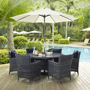 Summon 8 Piece Outdoor Patio Sunbrella® Dining Set in Canvas Navy