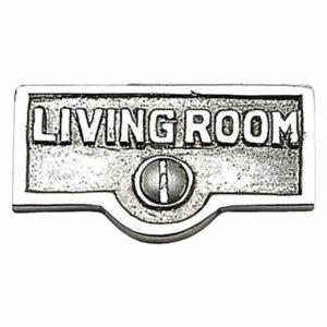 Switch Plate Tags LIVING ROOM Name Sign Labels Chrome Brass |