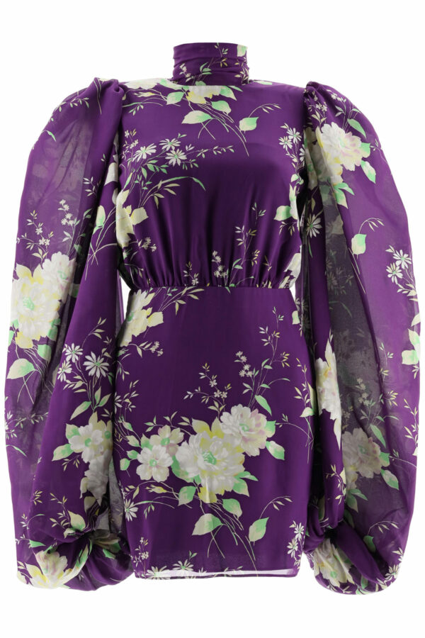 THE ATTICO FLORAL MINI DRESS 40 Purple, Yellow, Green Silk