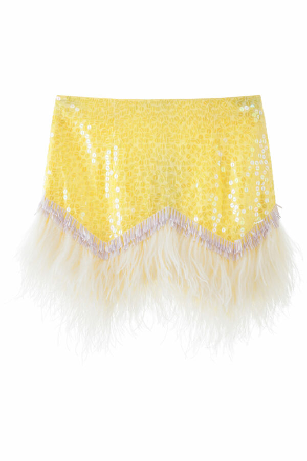 THE ATTICO MINI SKIRT WITH SEQUINS AND FEATHERS 40 Yellow