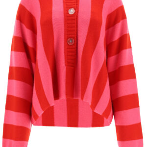 THE ATTICO OVERSIZED SWEATER IN STRIPED MERINO WOOL XS Red, Fuchsia Wool