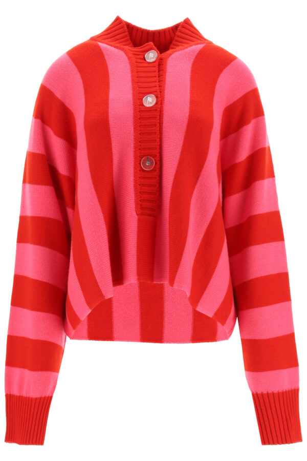 THE ATTICO OVERSIZED SWEATER IN STRIPED MERINO WOOL XS Red, Fuchsia Wool