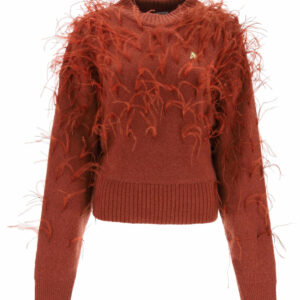 THE ATTICO SWEATER WITH FEATHERS S Brown Wool