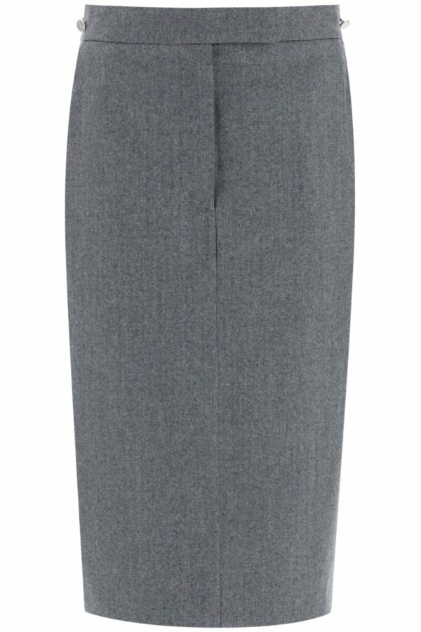 THOM BROWNE PENCIL SKIRT IN WOOL FLANNEL 42 Grey Wool