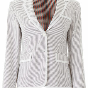 THOM BROWNE STRIPED SEERSUCKER BLAZER 42 White, Grey Cotton