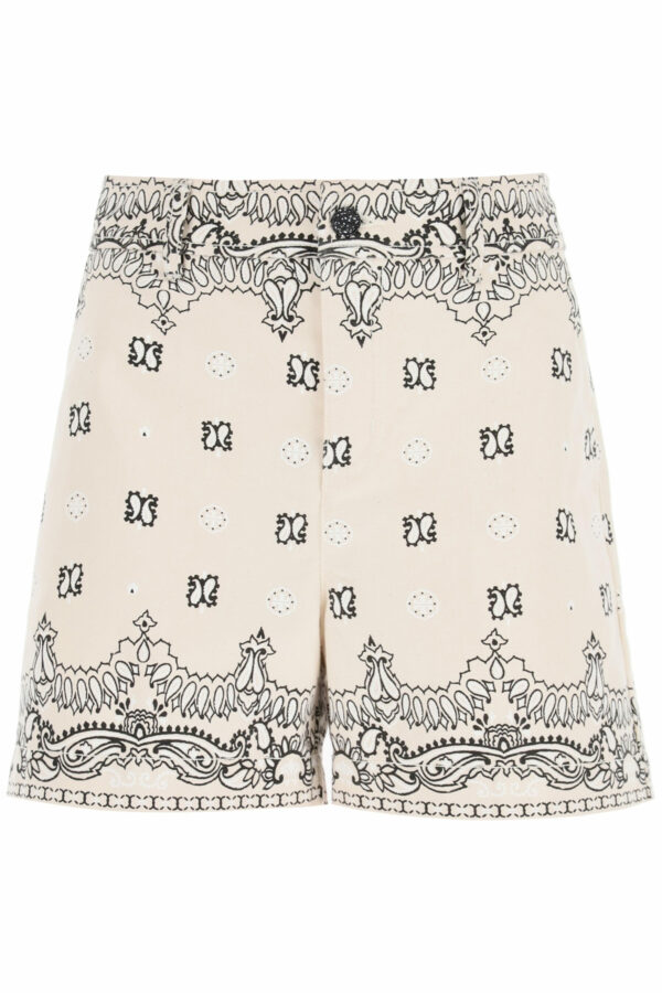 TORY BURCH BANDANA PAISLEY SHORTS 26 White, Black Cotton