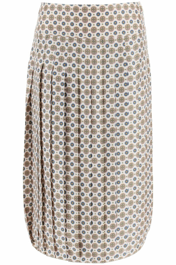 TORY BURCH CARMINE PLEATED SKIRT MEDALLION 2 Beige, Blue, Gold Silk