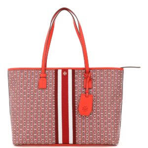 TORY BURCH GEMINI LINK LARGE TOTE BAG OS Red, White, Black Cotton
