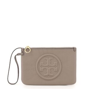 TORY BURCH PERRY BOMBE' POUCH OS Grey, Beige Leather