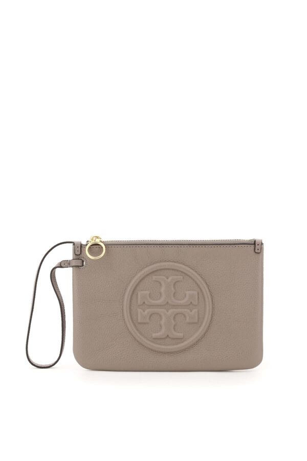 TORY BURCH PERRY BOMBE' POUCH OS Grey, Beige Leather