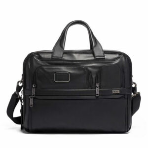 TUMI Alpha 3 Black Leather Expandable Organizer Laptop Brief