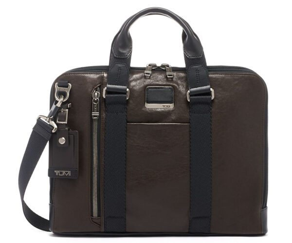 TUMI Alpha Bravo Dark Brown Smooth Leather Aviano Slim Brief