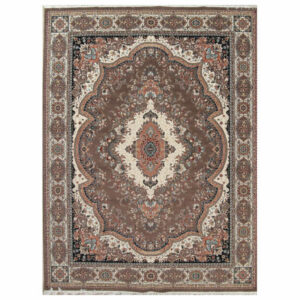 Tabriz Floral Turkish Oriental Living Room Area Rug, Brown, 13'3"X9'10